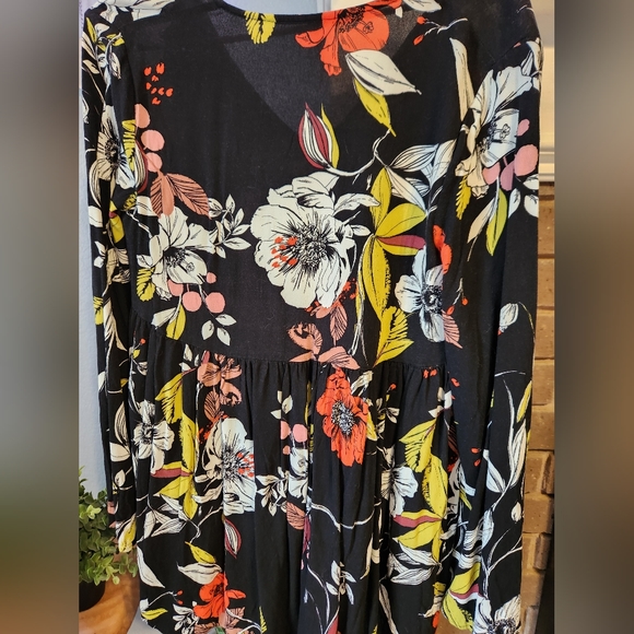 Free People Bella Floral Print V Neck Bell Sleeve Tunic Top Dress XS - Picture 10 of 10